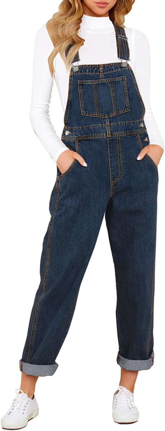 Vetinee Womens Classic Adjustable Straps Pockets Denim Bib Overalls Jeans Pants
