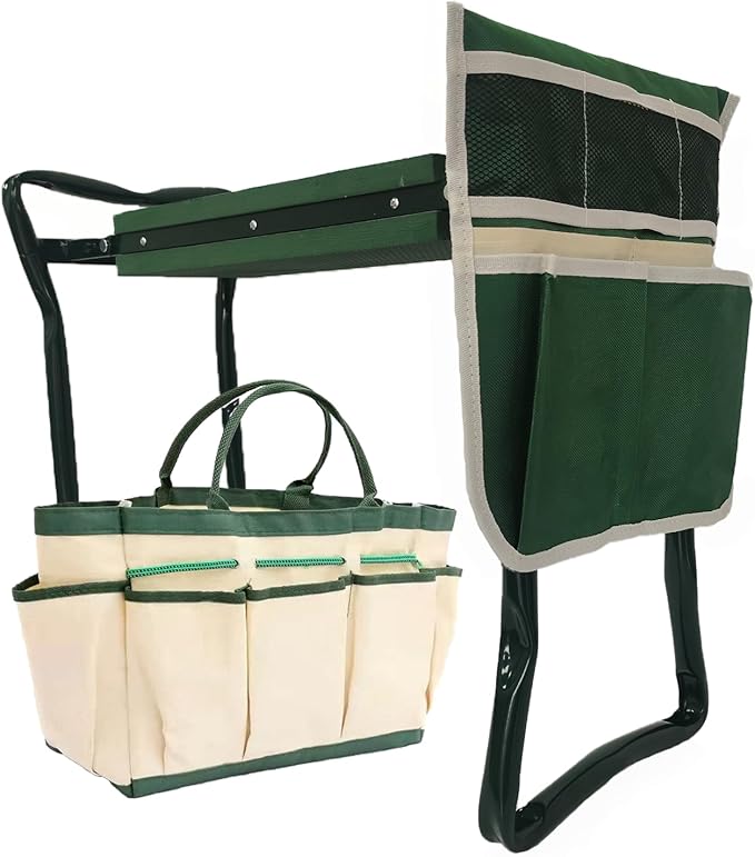 Garden Kneeler and Seat Heavy Duty - Foldable Kneeling Stool with Large Tool Pouch & Storage Bag, Space-Saving, Ideal Gift for Gardeners, Seniors & Parents