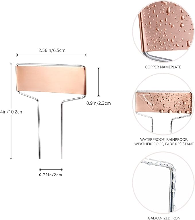 25PCS Copper Metal Plant Tags Plant Labels with 50Pcs Labels, Rainproof PET Film & Permanent Pen, 4" Weatherproof Banner Garden Markers, Marking Protection Seedling Signs Nursery Tags
