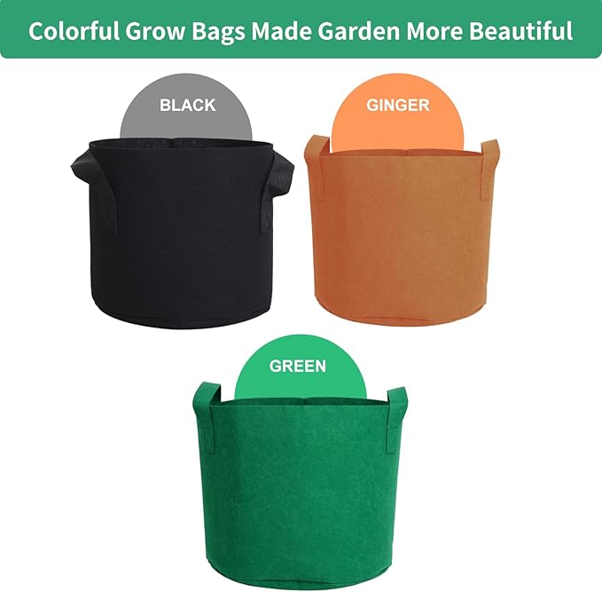 10 Gallon Fabric Grow Bags, Black Nonwoven Plant Pots with Handles, 15.7x11.8 Inches, 5 Pack