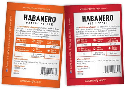 Gardeners Basics, Hot Pepper Seeds for Planting Ghost Habanero - 5 Varieties Pack Ghost Pepper Seeds, Red, Orange, Yellow, White Habanero Seeds for Planting in Garden Non GMO, Heirloom Peppers Seeds