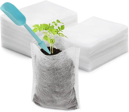 Biodegradable Seed Nursery Bags, Non-Woven Plants Grow Bags, Fabric Seedling Pots Plants Pouch, Gardening Seed Plant Bag with Soil Scoops, Home Garden Tool Supply for Farms (3.15"x3.94"/Pack of 500)