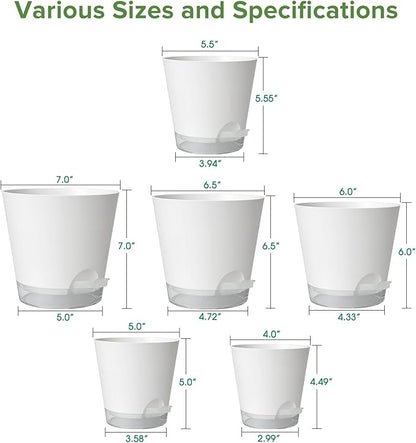 GARDIFE 2026 Upgraded Self Watering Plant Pots with Drainage Hole, 7/6.5/6/5.5/5/4 Inch Flower Planting Containers for House Plants, African Violet, Flowers, Cactus (White, 7+6.5+6+5.5+5+4 inch)