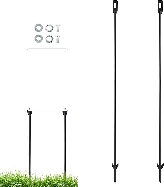 2-Pack Yard Sign Stakes Metal for Ground 31" Long 0.31" Thick, Yard Sign Holder Stand for Ground Outdoor, Sign Poles Stakes for Outdoor, Easy to Install - Black
