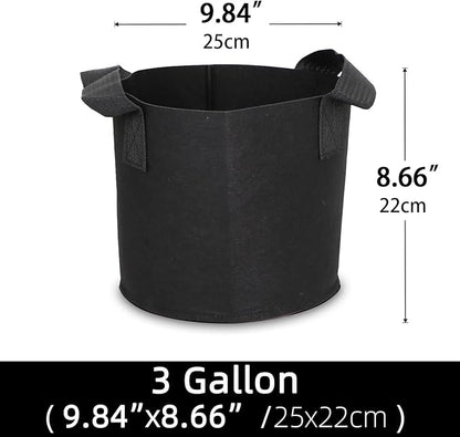 Grow Bags,Growing Pot Bags Garden Grow Bag Indoor Outdoor Fabric Aeration Plant Pot Container Flower Vegetable Pouch (Black,3 Gallon)