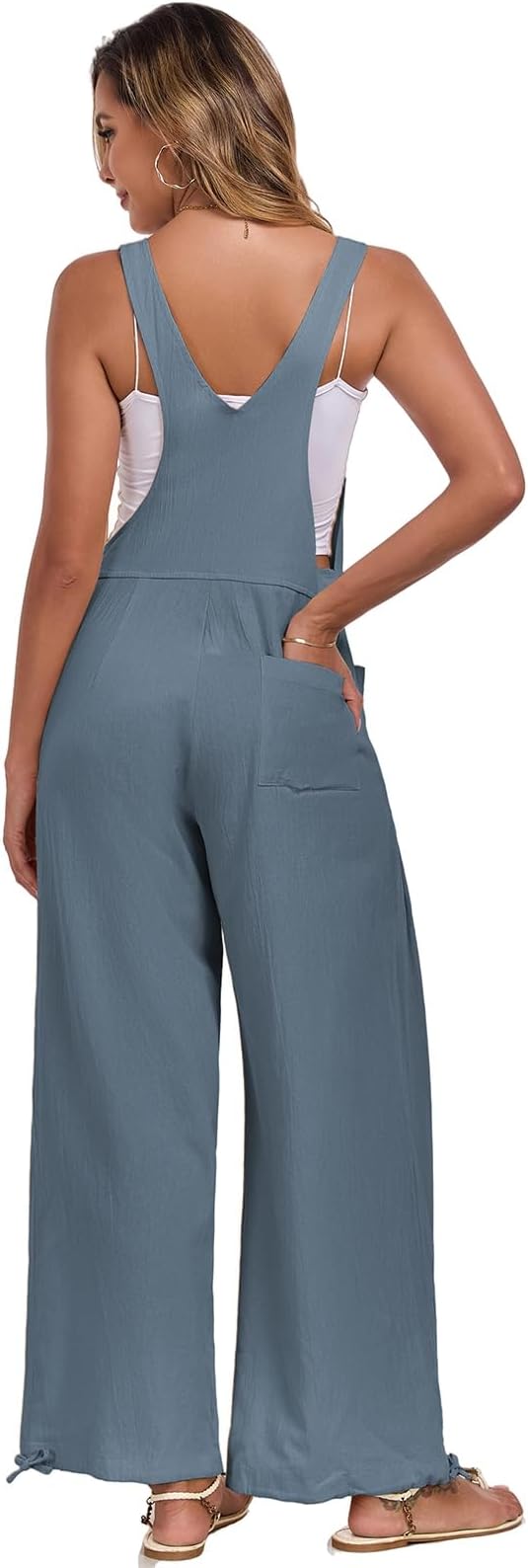 ALSOGO Womens Wide Leg Overalls Loose Beach Vacation Outfits Jumpsuits 2025 Causal Sleeveless Rompers with Pockets