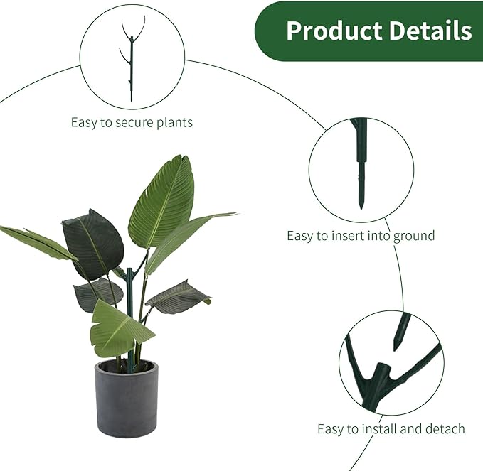 5pcs Adjustable Plant Support Poles, Stackable Plant Stakes with Hook-and-Loop Garden Ties Clips Garden Support Trellis Sticks for Indoor Outdoor Monstera Climbing Vines Flowers Vegetables