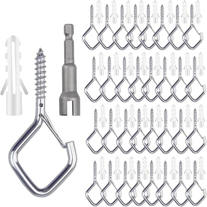 32-Pack Heavy-Duty Silver Screw Eye Hooks with Safety Clips | Metal Ceiling Hooks for Hanging Plants, Wind Chimes, Bird Feeders & Indoor/Outdoor Lights