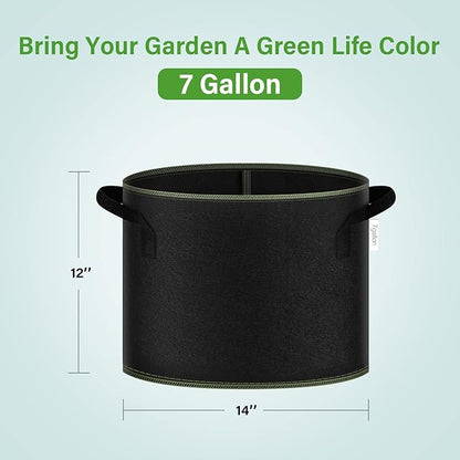 iPower 7-Gallon 10-PCS Thickened Grow Bag Nonwoven Fabric Pots with Handles Heavy Duty Aeration Container for Garden and Planting Vegetable Flowers, Black with Green Stitch Sewing