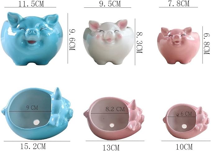 Cuteforyou Succulent Pots, Cute Animal Pig Shaped Ceramic Cactus Flower Planters -Plant Not Included (White, Small)