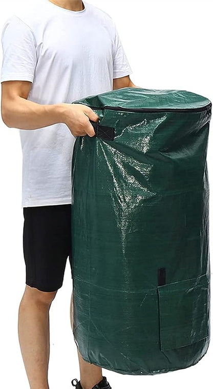 34 Gallon Garden Compost Bin Bag, Reusable Organic Fertilizer Fermented Bag with Lid,Collapsible Leaf Lawn Bags Gardening Container (Green)