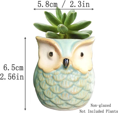 6 Pcs 2.5 Inches Owl Pots, Little Ceramic Succulent Bonsai Pots with a Hole - Pack of 6