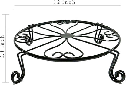 1 pack 10"-12" Metal Plant Stand Outdoor, for Flower Pot Heavy Duty Potted Holder Round Wrought Rustproof Iron Planter Stand, plant Stands Indoor Clearance and Outdoor patio - 12 Inches Black