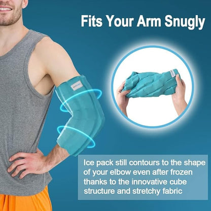 Elbow Ice Pack Wrap for Tendonitis & Tennis Elbow, 2 Hours Long Lasting Cold Compression Flexible Ice Pack Sleeve, Pain Relief for Golfers Arm, Arthritis, Injuries