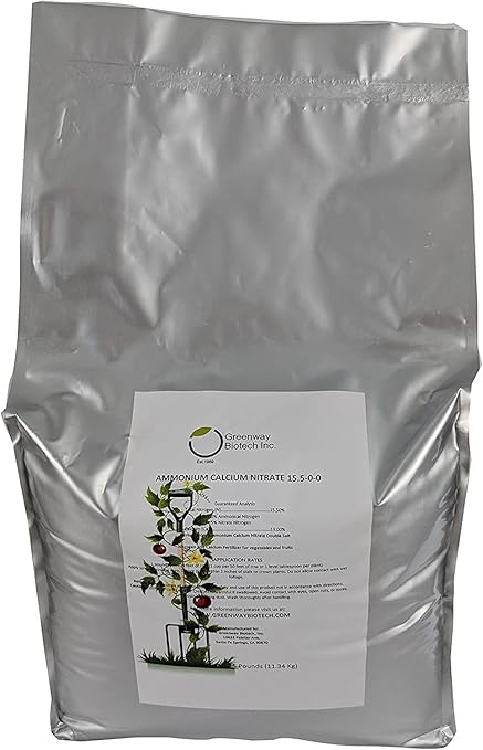 Greenway Biotech, Inc. Calcium Nitrate Solution Grade 15.5-0-0 Fertilizer Contains 15.5% Nitrogen & 19% Calcium for Tomato,Plants- Water Soluble Hydroponics Fertilizers for Vegetables (2X 25 Pounds)