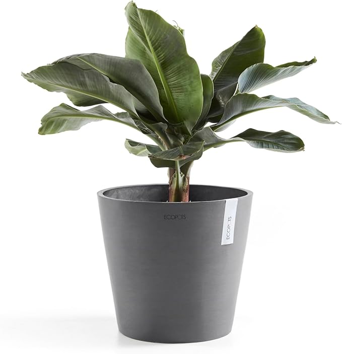 Ecopots Amsterdam Durable Modern Round Indoor/Outdoor Recycled-Based Composite Flower Pot Planter, Grey, 16"
