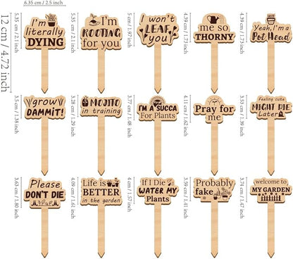 15 Pcs Wood Funny Plant Markers, Pray for Me Life is Better Plant Labels Joke Punny Garden Stakes Assorted Wave Shapes Garden Tags for Vegetable Flower Herb Succulent Seed Potted