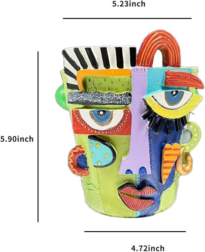 Abstract Art Planter with Drain Hole & Stand - 5.2 Inch Hand-Painted Resin Pot, Vibrant Mini Decor for Succulents, Apartments, Desk & Gifts(Green, Small)