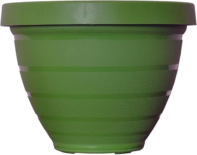 The HC Companies Rings Flower Planter - Self Watering Plant Pots for Herbs & More - Round Lightweight Outdoor & Indoor Planter (12" Dark Green, Pack of 1)