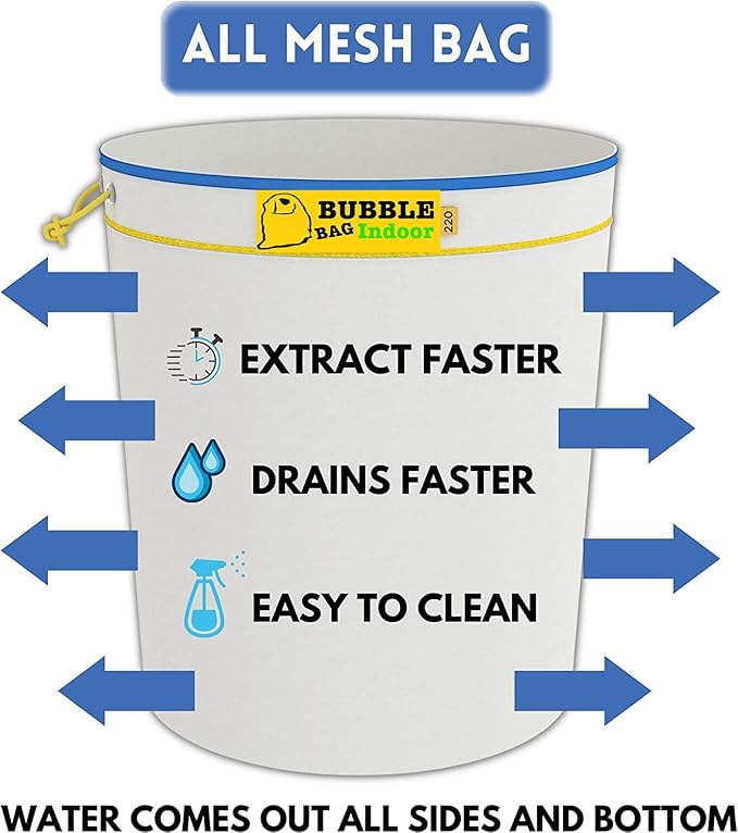 5gallon 8PCS All Mesh Bubble Bags Plant Filter Bag Kit Ice Filtration kit Grow Pots with 2pcs 10x10inch Pressing Mesh (25,45,73,90,120,160,190,220micron)