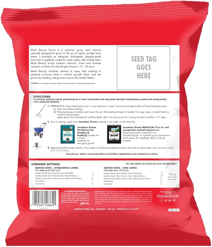 Jonathan Green (10860) Black Beauty Sunny Grass Seed - Cool Season Lawn Seed (3 lb)