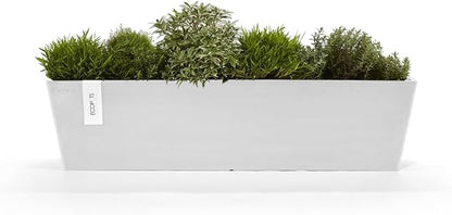 Ecopots Bruges Durable Modern Rectangular Indoor/Outdoor Recycled-Based Composite Flower Pot Planter, Pure White, 31.5"