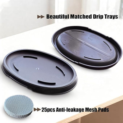 MUZHI 3 Pack Oval Bonsai Training Pot with Drainage Tray, Matte Finish Nursery Plastic Bonsai Planter with 25PCS 2inch Mesh pad (5.2" Small)