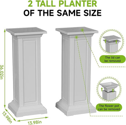 EFU 36'' Tall Planters Outdoor Set of 2 Resin Planter,Modern Design Garden Bed, Built-in Drainage,for Patio Backyard Weddings Events Home Decor,Crack-Resistant,All-Weather Durability(Ashen)