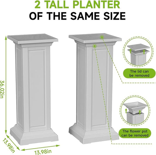 EFU 36'' Tall Planters Outdoor Set of 2 Resin Planter,Modern Design Garden Bed, Built-in Drainage,for Patio Backyard Weddings Events Home Decor,Crack-Resistant,All-Weather Durability(Ashen)