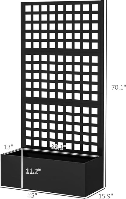 Outsunny Galvanized Raised Garden Bed with Trellis, Metal Planter Box with Drainage Holes, Outdoor Privacy Screen for Climbing Plants, Vegetable, Vines, 35" x 16" x 70", 2 Pack, Black