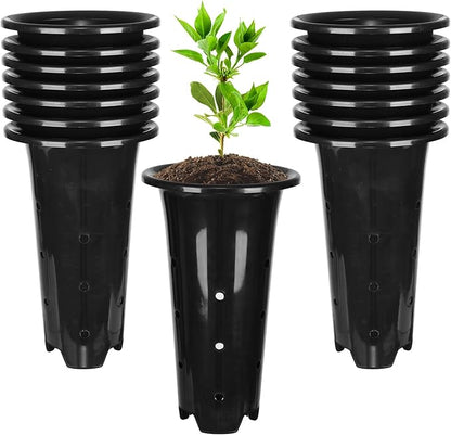 tchrules 15pcs Plastic Deep Plant Nursery Pots,8.66”Tall Tree Pots,Black Deep Seedling Container Pots with Drainage Holes for Indoor Outdoor Gardening (5.3" Wx8.66 H)