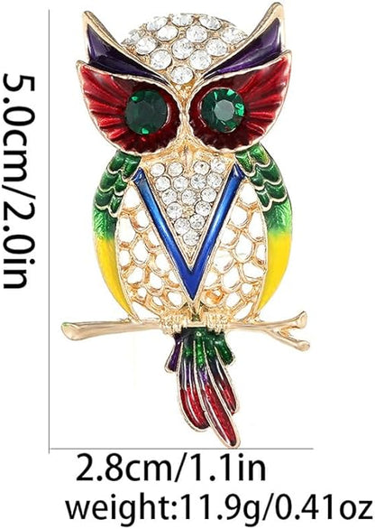 Rhinestone Owl Brooch Pin for Women Cute Big Cartoon Cat Eye Stone Owl Bird Brooch Unique Double Owl Brooch Pin Clothes Bag Hat Dress Jewelry