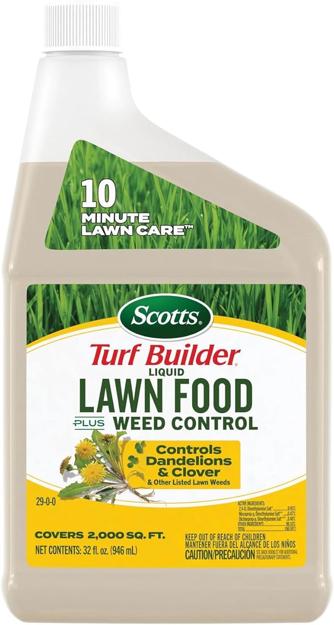 Scotts Turf Builder Liquid Lawn Food Plus Weed Control Refill, Weed and Feed, Controls Dandelions, Clover, and Other Listed Lawn Weeds, 32 fl. oz.