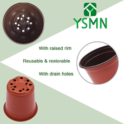 100Pcs Nursery Seedlings Pots - 5 Inches Plastic Planting Flowerpots Gardening Pot Cups Seed Starting Flower Containers for Succulents, Brick Red