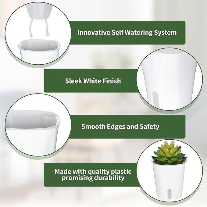 20 Pcs 3 Inch Self Watering Pots Self Watering Planters for Indoor Plants Plastic Self Watering Plant Pot Garden Flower Pots with Water Level Indicator Vents for Herbs ﻿