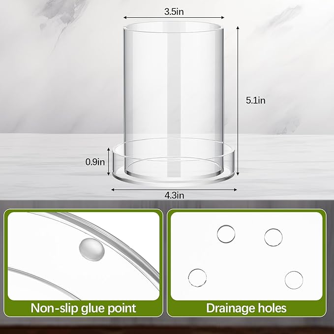 Clear Plant Nursery Pots Acrylic Orchid Pots with Drainage Holes and Tray Transparent Planter for Indoor Plants, Succulents, Herb, Flowers and Cactus Decorative(3.5 Inches,Circle)