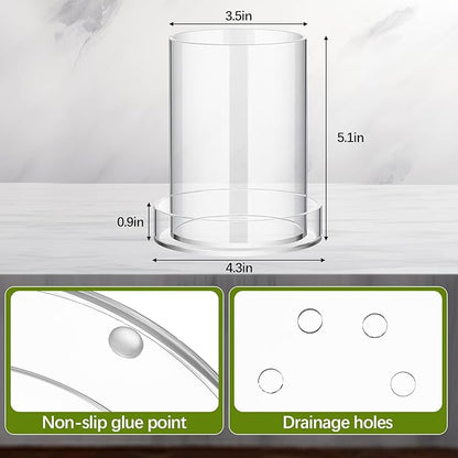 Clear Plant Nursery Pots Acrylic Orchid Pots with Drainage Holes and Tray Transparent Planter for Indoor Plants, Succulents, Herb, Flowers and Cactus Decorative(3.5 Inches,Circle)