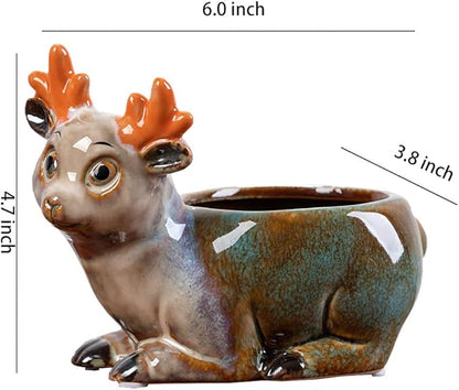 WAIT FLY Cute Animal Ceramic Flower Pot Succulent Planter-Deer