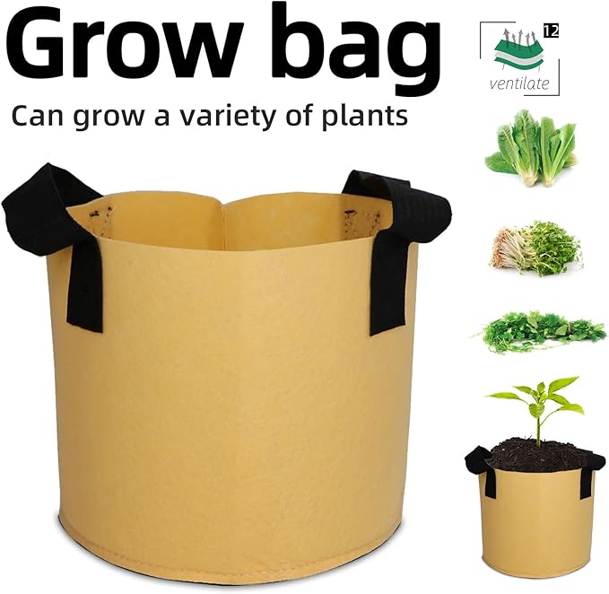 Grow Bags,Growing Pot Bags Garden Grow Bag Indoor Outdoor Fabric Aeration Plant Pot Container Flower Vegetable Pouch (Khaki,12Gallon)