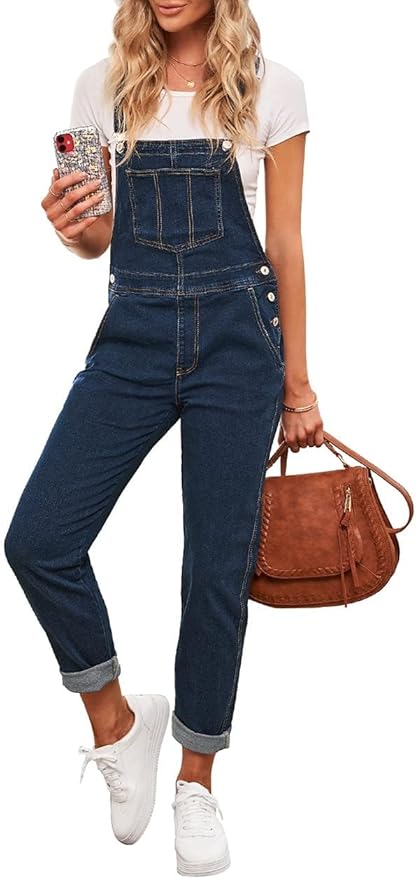 Vetinee Womens Classic Adjustable Straps Pockets Denim Bib Overalls Jeans Pants