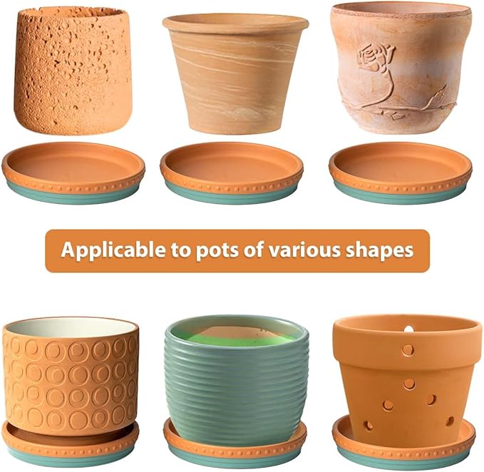 YBX 8-inch Plant Saucer Premium Terracotta Saucer Round Ceramic Plant Trays, Pack of 2 (Turquoise/Terracotta)