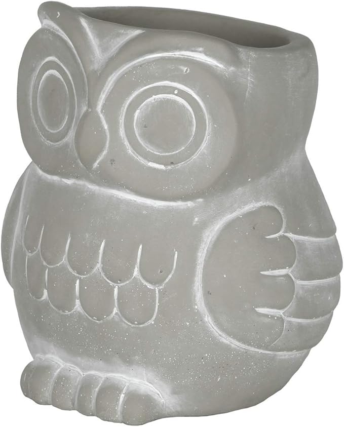 Classic Home and Garden Cement Buddies Animal Planters - Cute Desk Decoration - UV Coated Animal Vase w/Removable Drain Plug - Succulent Plant Pot for Indoor/Outdoor (Owl Planter, Natural, Large)