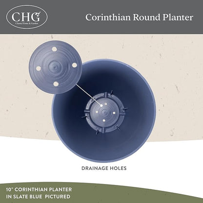 Classic Home and Garden Corinthian Round Planter, 13" Slate Blue