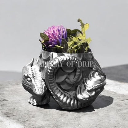 Sleeping Dragon Planter Vase - Gardening and Plant Lover Gifts | Witchy and Cottagecore Home Decor Piece for Succulents or Zen Garden | Medieval Boho Flower Pot with Drainage Holes (Brilliant Silver)