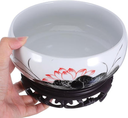 Veemoon Ceramic Lotus Planter Round Chinese Hydroponic Flower Pot Classic Water Lily Pot with Stand - Ink Style Lotus Pattern - Vintage Planter Container for Table Centerpiece Indoor Outdoor (6.68" W)