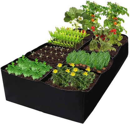 Longzhuo Grow Bags, 1 Pack Rectangular (6x3x1 Ft) 8 Grids - Breathable Reusable Planting Bags, Fabric Garden Bed for Growing Herbs, Flowers, Vegetables, Other Plants