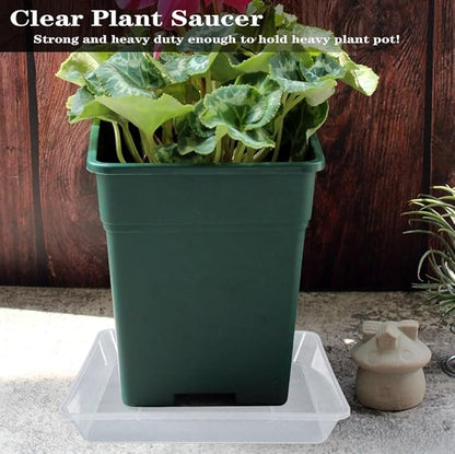 Square Plant Saucer 14 Inch 2 Pack, Strong Clear Plastic Flower Plant Pot Saucer, Square Planters for Indoors and Outdoors Plants, Garden Plant Saucers for Pots Plant Trays.