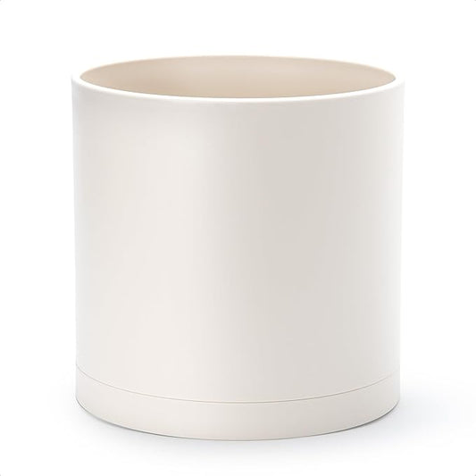 D'vine Dev 12 Inch Plastic Planter Pots for Plant Pot with Drainage Hole and Seamless Saucers, Oatmeal, 74-X-H-3
