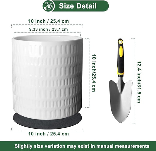 10 Inch Plant Pot,Ceramic Planter with Drainage,Large Planters for Indoor Plants,Indoor&Outdoor Plant pots,Ceramic Flower pots,Cylinder Flower Planter Pot(Pure White)
