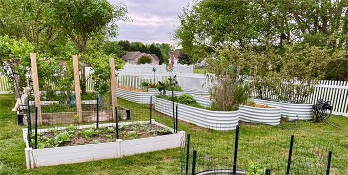 A ANLEOLIFE 14-Piece 18 Inch Tall Raised Garden Beds Kit, Heart-Shaped, Large Oval & Round Metal Planters – Ideal for Backyard Vegetables Flowers Herbs, Antique White